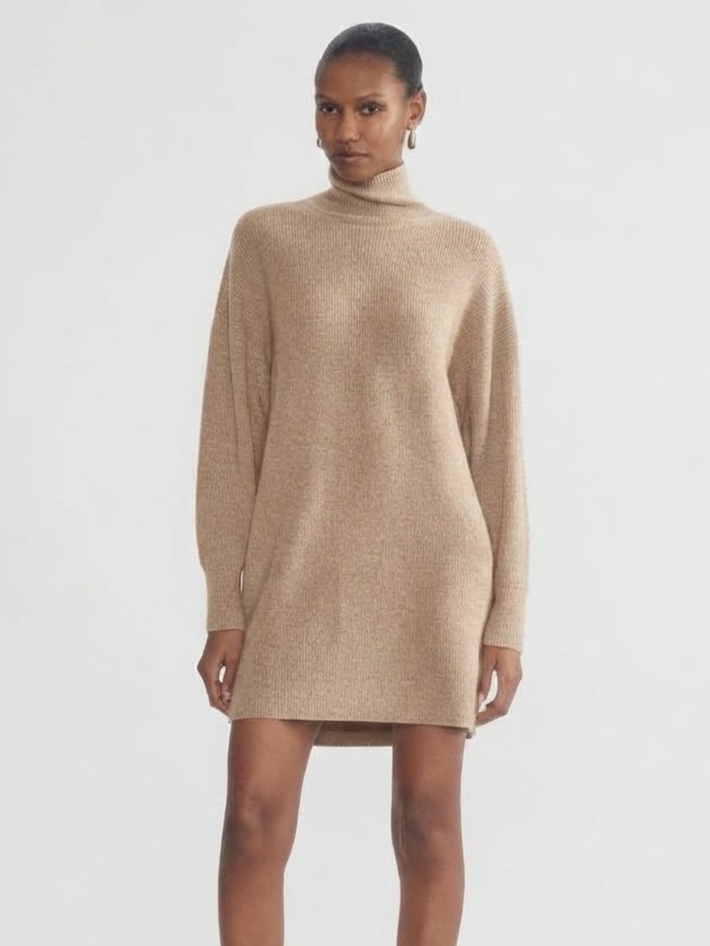 Aritzia Babaton Sz S Maclean Tan Merino Wool Ribbed Mini Sweater Dress